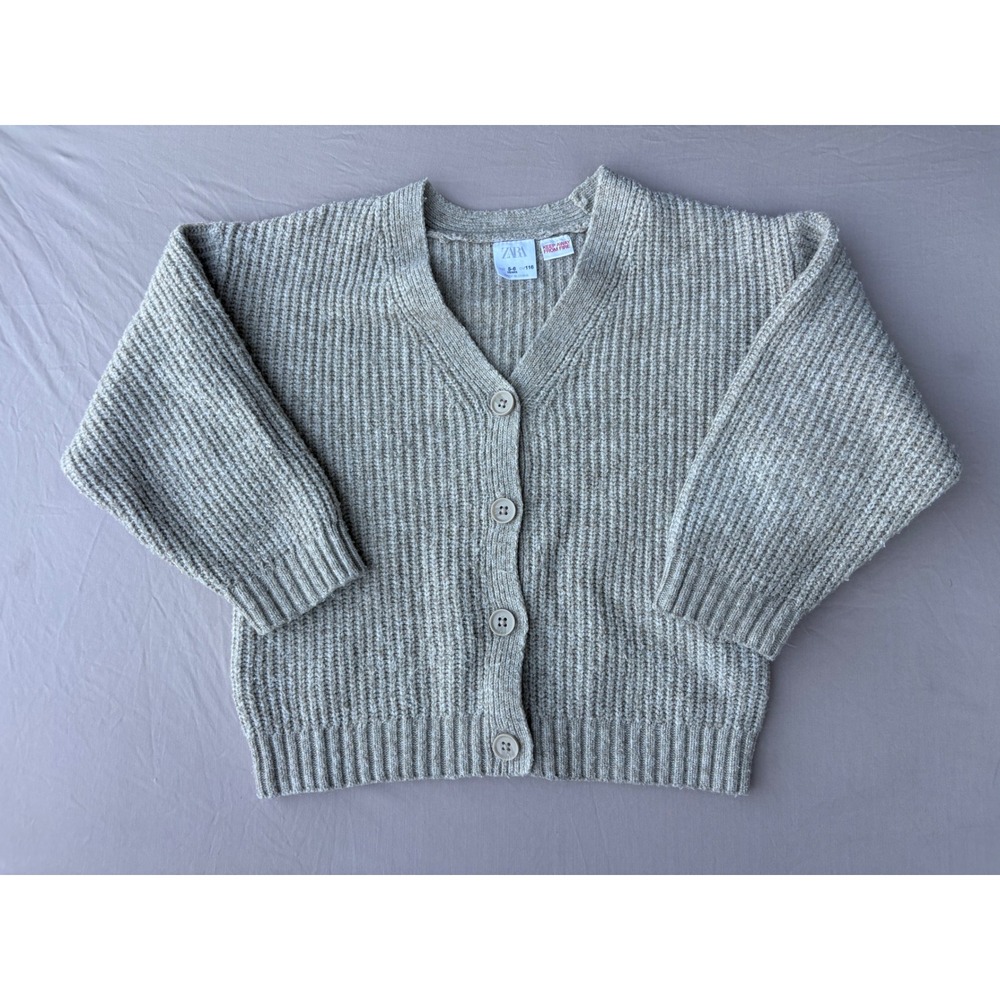 Zara Girls Oatmeal Beige Ribbed Knit Button Down Cardigan Sweater Size 5-6 116cm